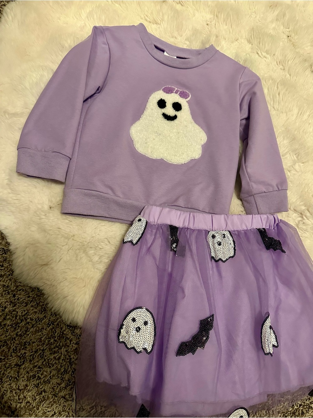 Lilac Ghost Halloween Kids Costume Set - Sweatshirt & Tulle Skirt 2-3 Y